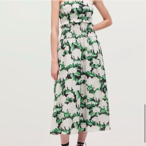 Hill House White and Green Strapless Midi Skirt and top